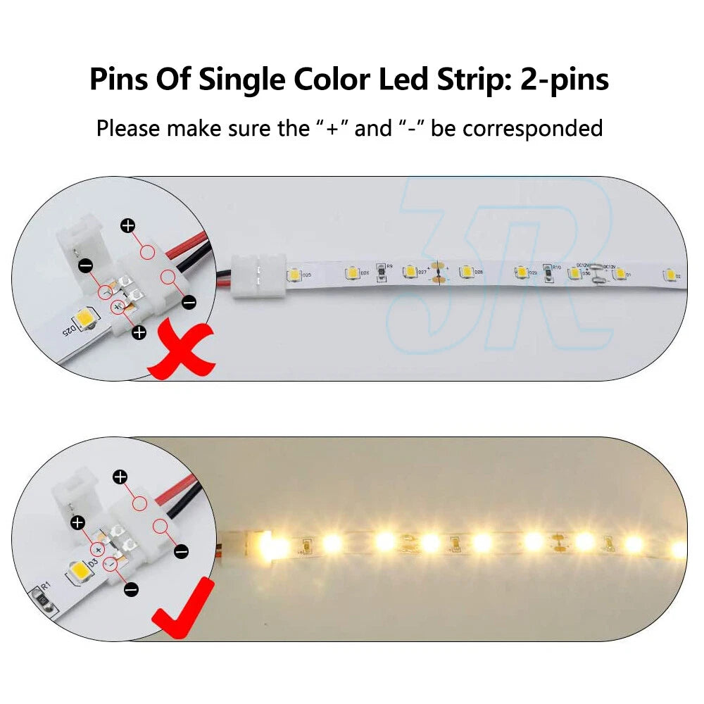 10X LED STRIP LIGHT CONNECTOR SMD 3528 2835 SINGLE 2 WIRE 8MM PCB BOARD ADAPTER - view 5
