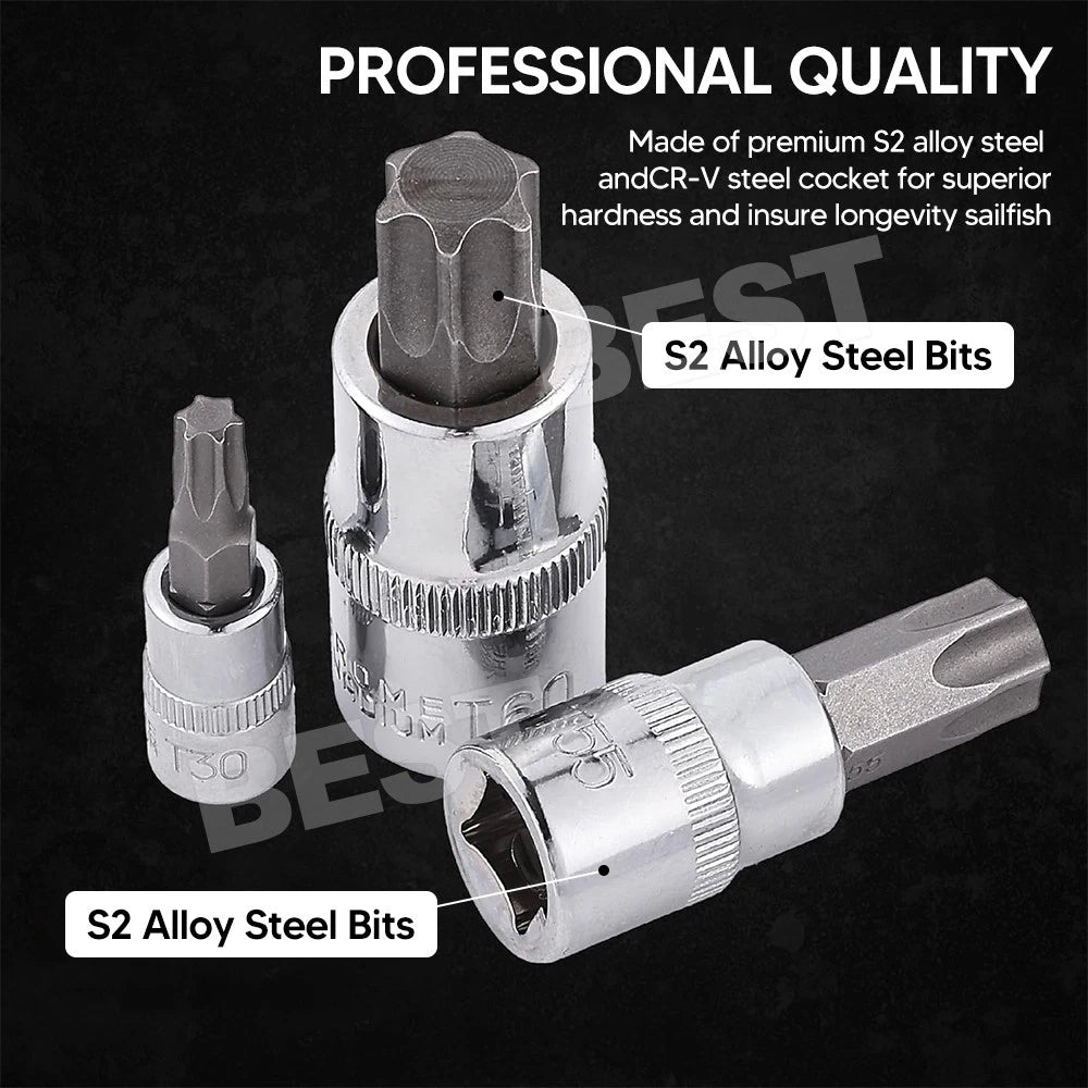 34 pcs E-Torx Socket Set 3/8" 1/4" Drive Star Hex Bit External Torque Tool - view 2