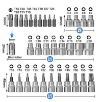 34 pcs E-Torx Socket Set 3/8" 1/4" Drive Star Hex Bit External Torque Tool - view 8