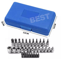 34 pcs E-Torx Socket Set 3/8" 1/4" Drive Star Hex Bit External Torque Tool - view 9