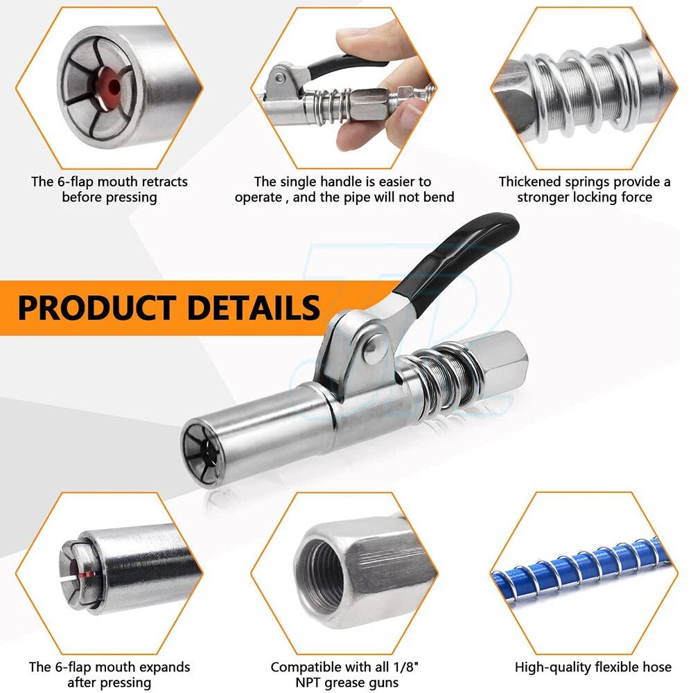 Grease Coupler Heavy-Duty Quick Release Grease Gun Coupler NPTI/8 10000PSI - view 2